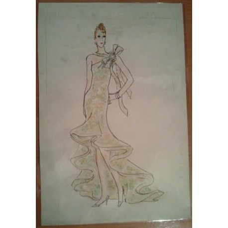 FIGURÍN DIBUJO ORIGINAL ACUARELADO - MODA VINTAGE ESPAÑOLA.