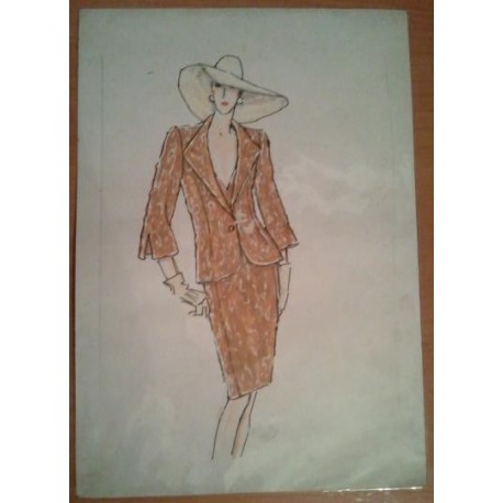 FIGURÍN DIBUJO ORIGINAL ACUARELADO - MODA VINTAGE ESPAÑOLA.