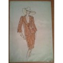 FIGURÍN DIBUJO ORIGINAL ACUARELADO - MODA VINTAGE ESPAÑOLA.