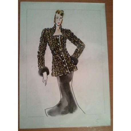 FIGURÍN DIBUJO ORIGINAL ACUARELADO - MODA VINTAGE ESPAÑOLA.