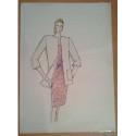 FIGURÍN DIBUJO ORIGINAL ACUARELADO - MODA VINTAGE ESPAÑOLA.