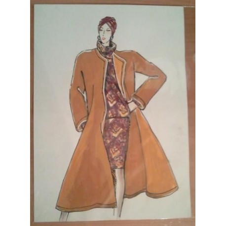 FIGURÍN DIBUJO ORIGINAL ACUARELADO - MODA VINTAGE ESPAÑOLA.