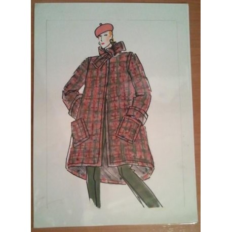 FIGURÍN DIBUJO ORIGINAL ACUARELADO - MODA VINTAGE ESPAÑOLA.