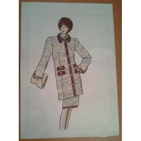 FIGURÍN DIBUJO ORIGINAL ACUARELADO - MODA VINTAGE ESPAÑOLA.