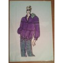 FIGURÍN DIBUJO ORIGINAL ACUARELADO - MODA VINTAGE ESPAÑOLA.