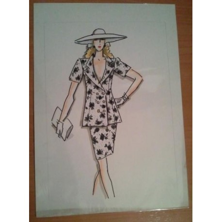 FIGURÍN DIBUJO ORIGINAL ACUARELADO - MODA VINTAGE ESPAÑOLA.