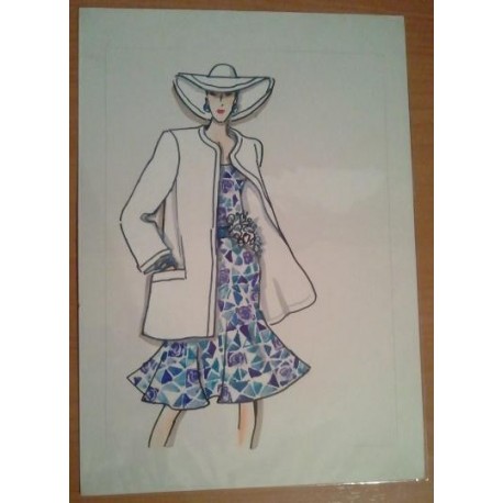 FIGURÍN DIBUJO ORIGINAL ACUARELADO - MODA VINTAGE ESPAÑOLA.