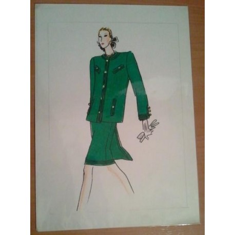 FIGURÍN DIBUJO ORIGINAL ACUARELADO - MODA VINTAGE ESPAÑOLA.