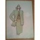 FIGURÍN DIBUJO ORIGINAL ACUARELADO - MODA VINTAGE ESPAÑOLA.