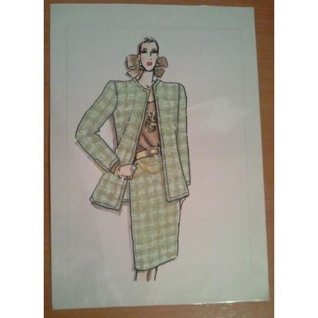 FIGURÍN DIBUJO ORIGINAL ACUARELADO - MODA VINTAGE ESPAÑOLA.