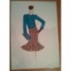 FIGURÍN DIBUJO ORIGINAL ACUARELADO - MODA VINTAGE ESPAÑOLA.