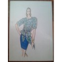 FIGURÍN DIBUJO ORIGINAL ACUARELADO - MODA VINTAGE ESPAÑOLA.