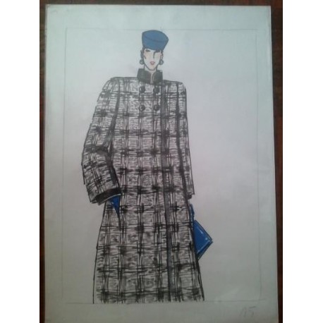 FIGURÍN DIBUJO ORIGINAL ACUARELADO - MODA VINTAGE ESPAÑOLA.