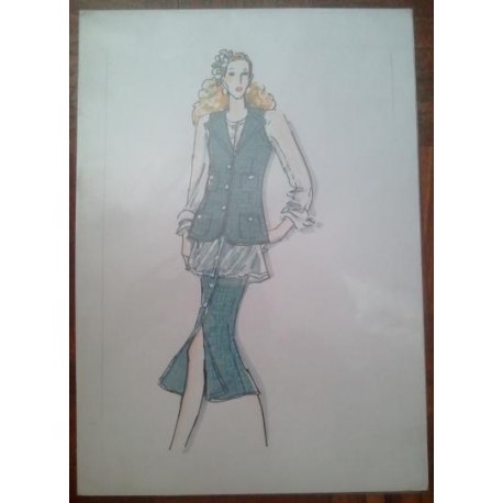 FIGURÍN DIBUJO ORIGINAL ACUARELADO - MODA VINTAGE ESPAÑOLA.