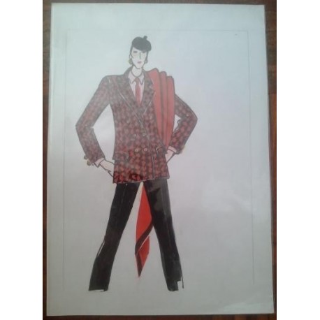 FIGURÍN DIBUJO ORIGINAL ACUARELADO - MODA VINTAGE ESPAÑOLA.