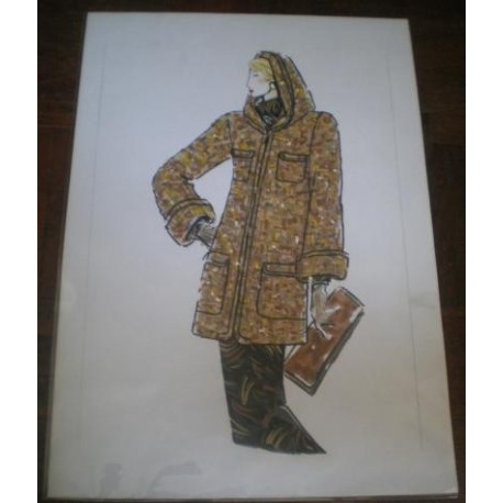 FIGURÍN DIBUJO ORIGINAL ACUARELADO - MODA VINTAGE ESPAÑOLA.