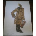 FIGURÍN DIBUJO ORIGINAL ACUARELADO - MODA VINTAGE ESPAÑOLA.