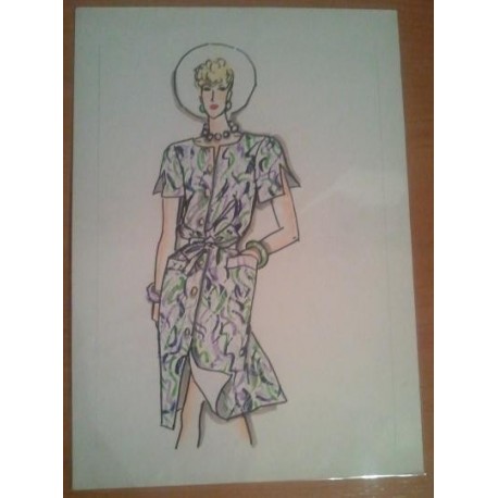 FIGURÍN DIBUJO ORIGINAL ACUARELADO - MODA VINTAGE ESPAÑOLA.