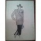 FIGURÍN DIBUJO ORIGINAL ACUARELADO - MODA VINTAGE ESPAÑOLA.