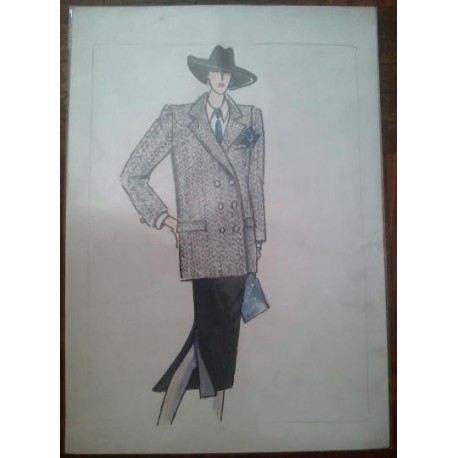 FIGURÍN DIBUJO ORIGINAL ACUARELADO - MODA VINTAGE ESPAÑOLA.