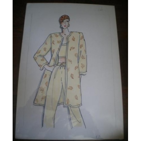 FIGURÍN DIBUJO ORIGINAL ACUARELADO - MODA VINTAGE ESPAÑOLA.