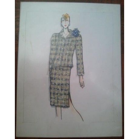 FIGURÍN DIBUJO ORIGINAL ACUARELADO - MODA VINTAGE ESPAÑOLA.