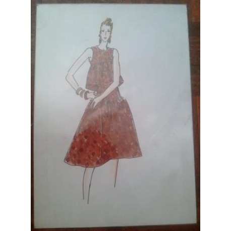 FIGURÍN DIBUJO ORIGINAL ACUARELADO - MODA VINTAGE ESPAÑOLA.