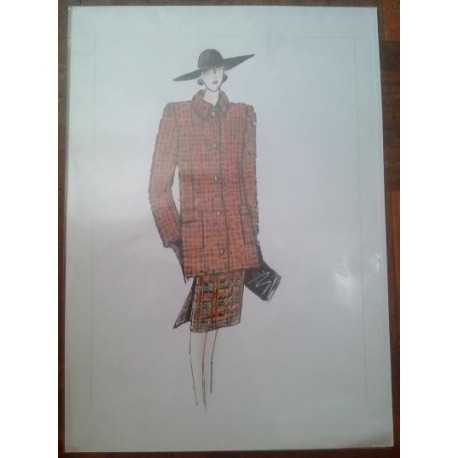 FIGURÍN DIBUJO ORIGINAL ACUARELADO - MODA VINTAGE ESPAÑOLA.