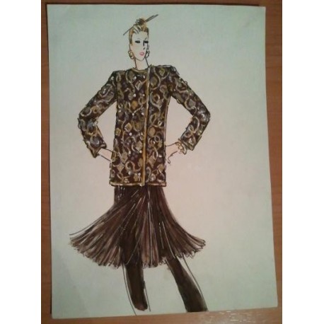 FIGURÍN DIBUJO ORIGINAL ACUARELADO - MODA VINTAGE ESPAÑOLA.