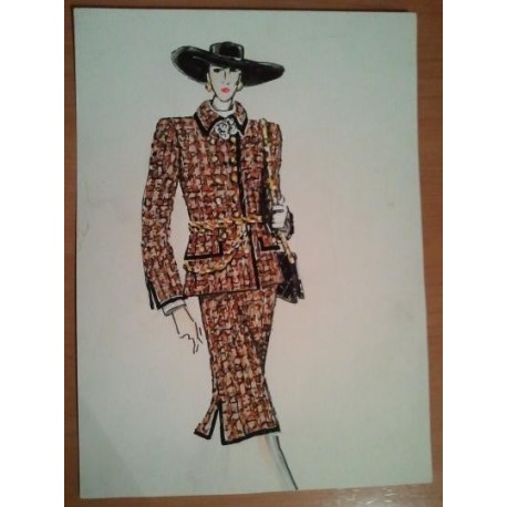 FIGURÍN DIBUJO ORIGINAL ACUARELADO - MODA VINTAGE ESPAÑOLA.