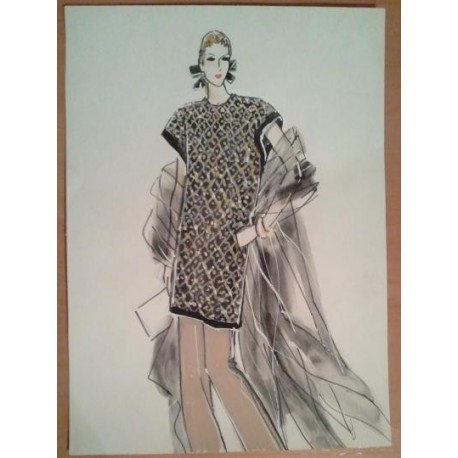 FIGURÍN DIBUJO ORIGINAL ACUARELADO - MODA VINTAGE ESPAÑOLA.