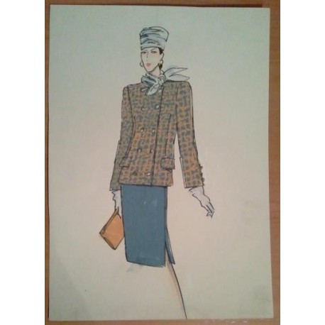 FIGURÍN DIBUJO ORIGINAL ACUARELADO - MODA VINTAGE ESPAÑOLA.