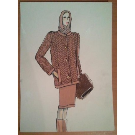 FIGURÍN DIBUJO ORIGINAL ACUARELADO - MODA VINTAGE ESPAÑOLA.