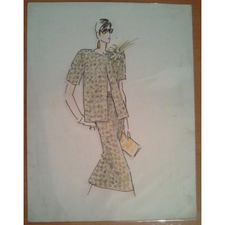 FIGURÍN DIBUJO ORIGINAL ACUARELADO - MODA VINTAGE ESPAÑOLA.