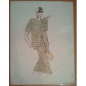 FIGURÍN DIBUJO ORIGINAL ACUARELADO - MODA VINTAGE ESPAÑOLA.