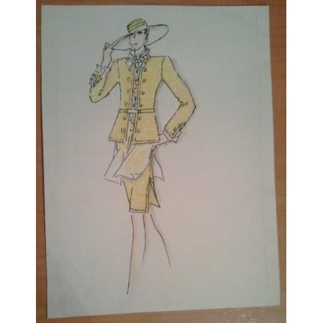 FIGURÍN DIBUJO ORIGINAL ACUARELADO - MODA VINTAGE ESPAÑOLA.