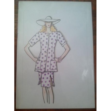 FIGURÍN DIBUJO ORIGINAL ACUARELADO - MODA VINTAGE ESPAÑOLA.