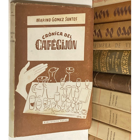 Crónica del Café Gijón. Portada y silueta del autor por César González-Ruano. Dibujos de Eduardo Vicente. Colofón de Ramón Gómez